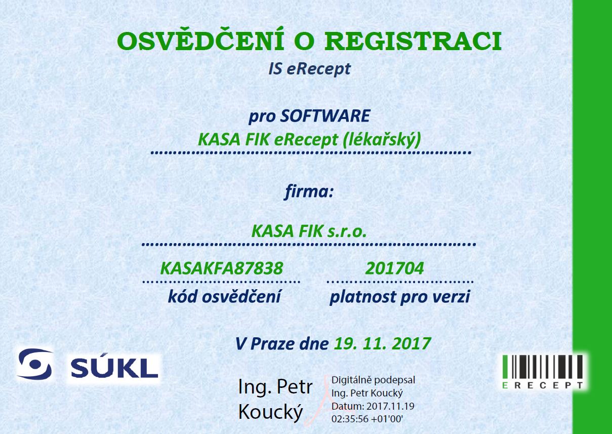 Certifikát SUKL Kasa FIK